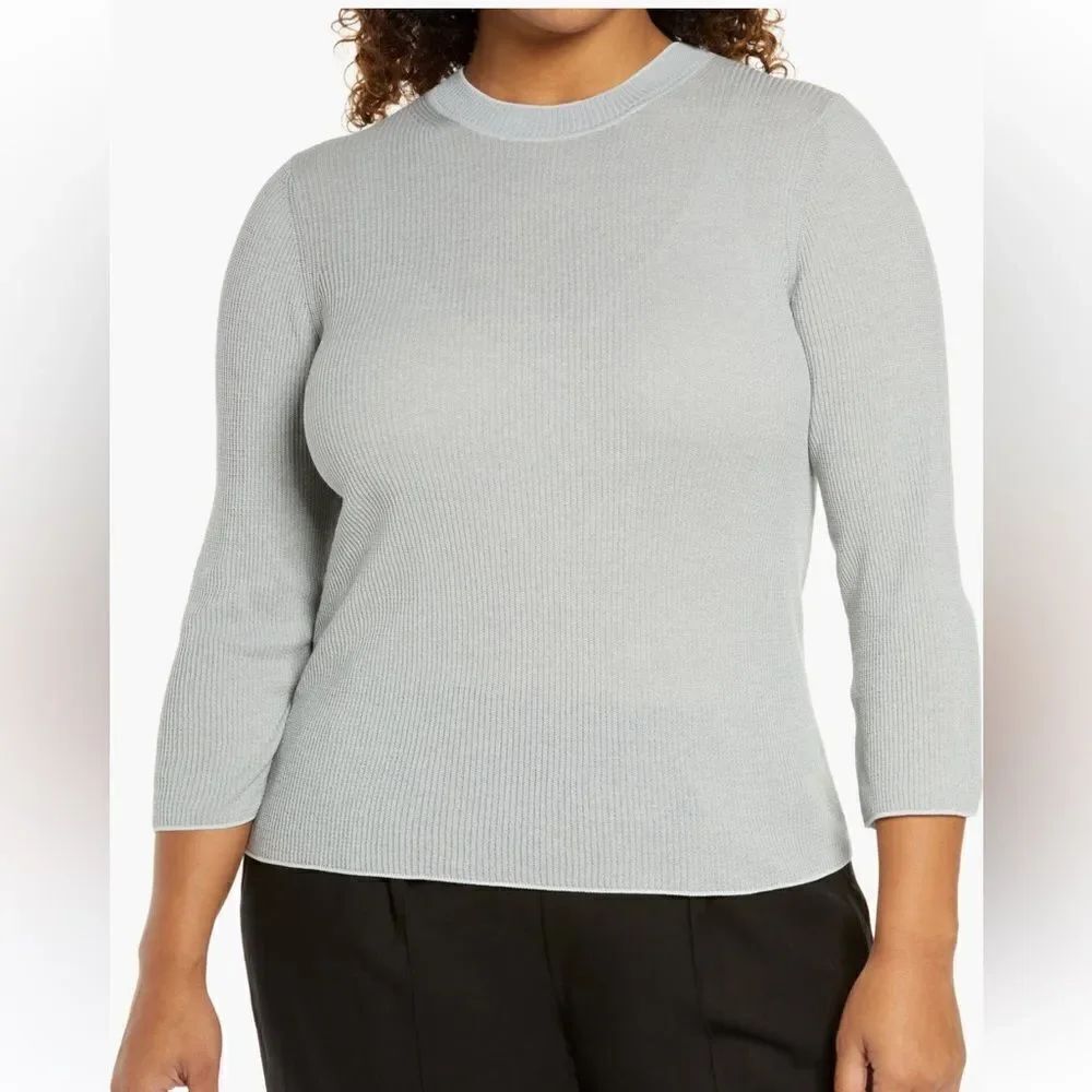 Vince Ribbed Cotton Sweater  3/4 Sleeves Top XXXL